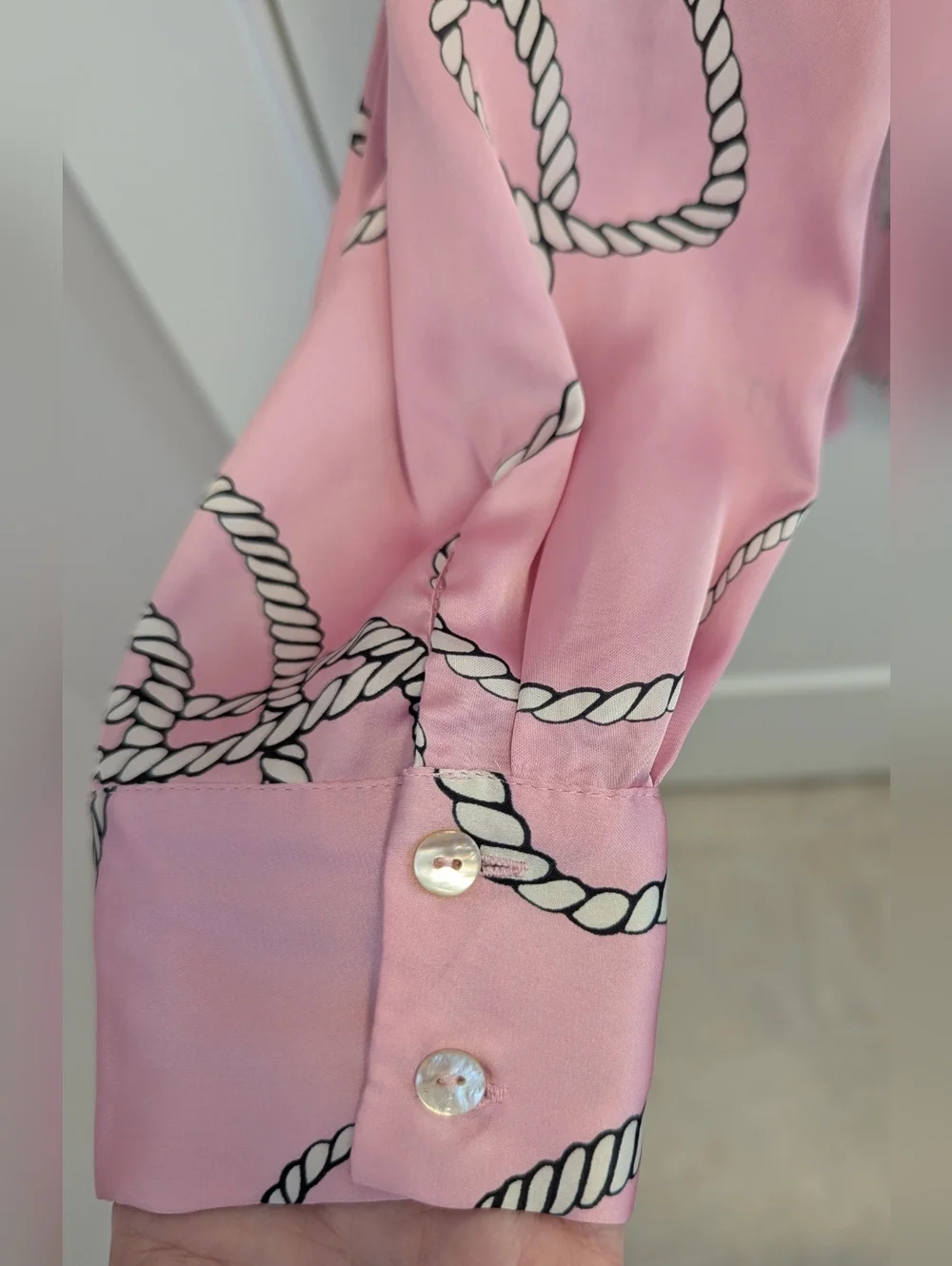 Zara Pink Satin Rope-Print Button-Up Blouse - Picture 6 of 9